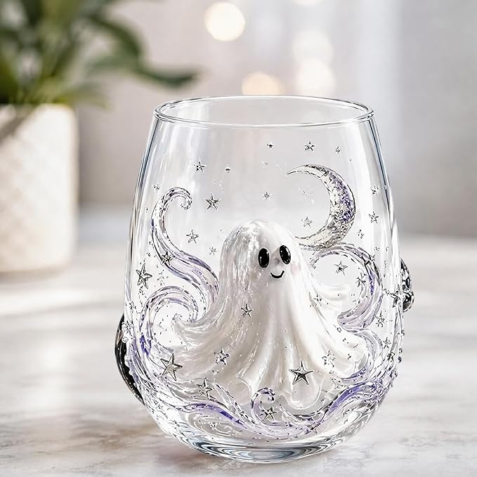 3D Halloween Embossed Handmade Glass Cup Pumpkin Ghost Black Cat | Handmade - Image 2