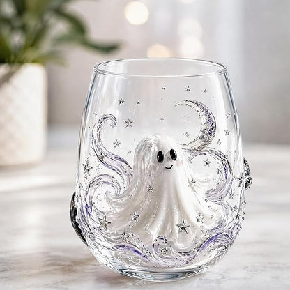 3D Halloween Embossed Handmade Glass Cup Pumpkin Ghost Black Cat | Handmade - Image 2