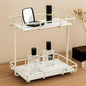 Bathroom Organizer Countertop Perfume Organizer Makeup Organizer Cosmetics Storage Display Rack Vanity Tray Dresser Stainless Steel Gold Shelf White Marble Ceramic Tray (2 Tier L-Cream)
