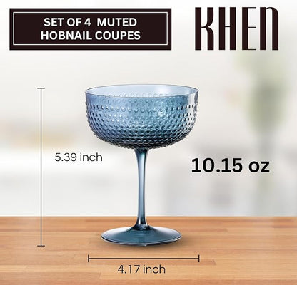 Khen Muted Hobnail Coupes Vintage Textured Pastel Style Cocktail Martini - Image 2
