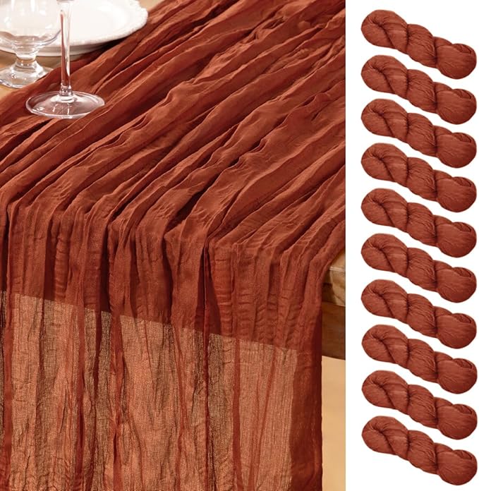 DeZerlor Terracotta Cheesecloth Table Runners 10 Pack Fall Runners | 120Inch by DeZerlor