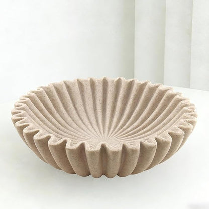 Large Modern Decorative Bowl, Fruit Bowl for counter, Modern Home Decor, Ruffle Bowl for Kitchen Counter Coffee Table, Key Bowl for Entryway Table, 10", Beige