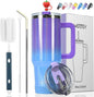 40 oz Shiny Tumbler with Handle and Straw, Stainless Steel Tumbler with Lid and by Watersy