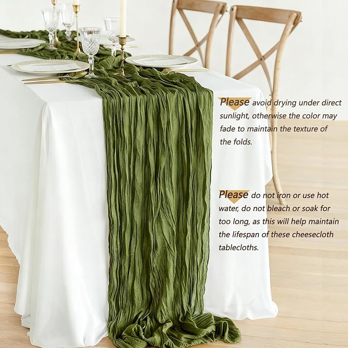 12 Pcs Olive Green Cheesecloth Table Runner 10Ft, Gauze Table Runners 21.5 x - Image 5