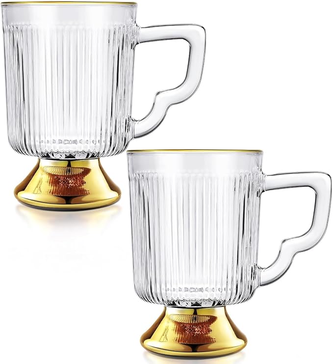 Joeyan Glass Coffee Mugs with Handle, Vintage Ribbed Clear Coffee Cups by JoeyanHousehold