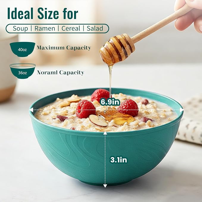 40 OZ Kitchen Bowl, Unbreakable & Lightweight Wheat Straw Bowls Sets of 8 - Image 2