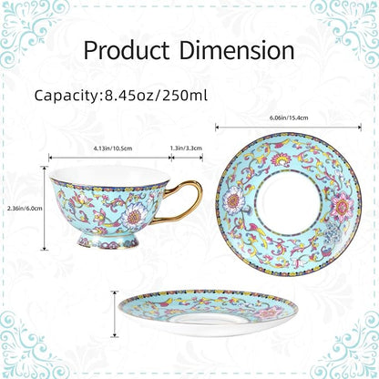 KAMMAK Tea Cups and Saucers Set of 2, Porcelain Coffee Cups, JBE021 | Stackable - Image 2