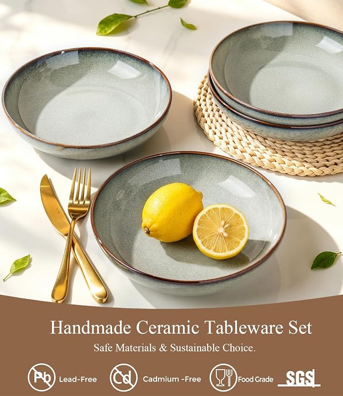 GBhome 8.5'' Ceramic Pasta Bowls, 36oz Stoneware Salad Bowls Set of 4 | - Image 5