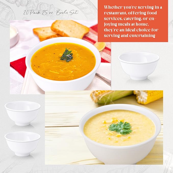 Tioncy 50 Pcs Bowls Set Unbreakable Dessert Soup Salad Bowls - Image 4