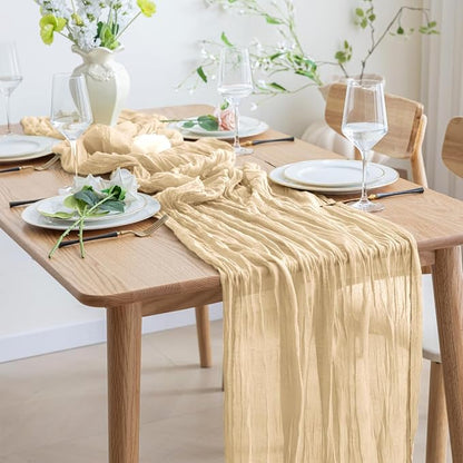 Asee'm Sand Cheesecloth Table Runner 10FT Summer Boho Gauze Sheer Rustic | - Image 7