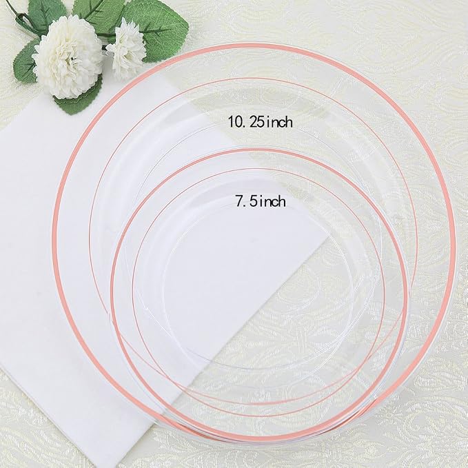I00000 50 Pcs Rose Gold Plastic Plates, Disposable Party Set Include: 50 Clear - Image 2