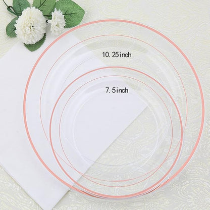 I00000 50 Pcs Rose Gold Plastic Plates, Disposable Party Set Include: 50 Clear - Image 2