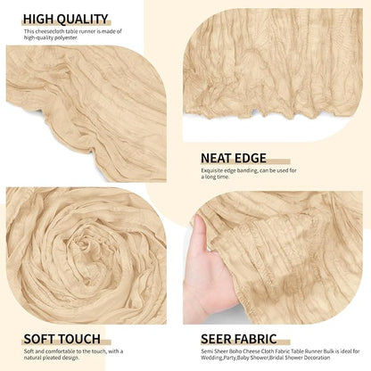 4 Pack Beige Cheesecloth Table Runner 10Ft, Gauze Table Runners 21.5 x 120 inch - Image 3
