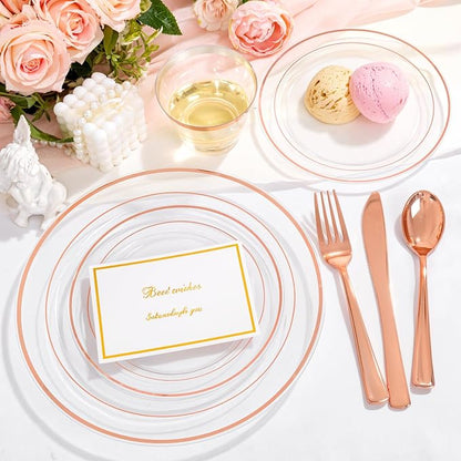 bUCLA 150PCS Clear Rose Gold Disposable Dinnerware set - Image 6