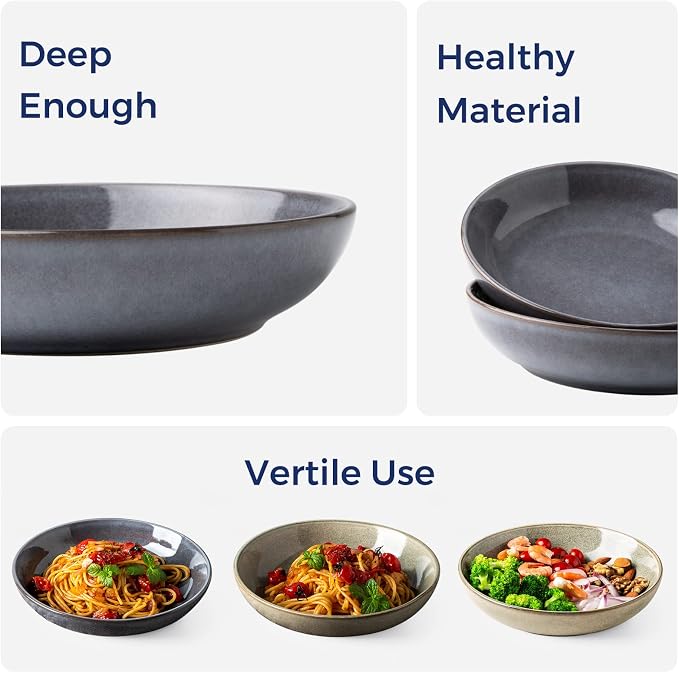 AmorArc 8.5'' Large Pasta Bowls, 36oz Stoneware Pasta Serving Bowls Set of 4 - Image 3
