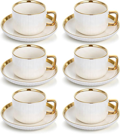 8.5oz Cappuccino Cups with Saucers Set of 6, Ceramic Coffee Cup and Saucer with by Unknown