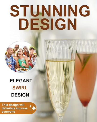 36 Pack Plastic Champagne Flutes, 6 Oz Clear Disposable Wine Glasses | Elegant - Image 5