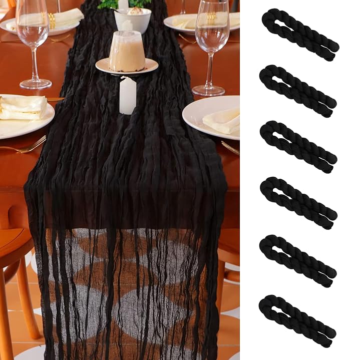 Snowkingdom 6PCS 10 Ft Black Cheesecloth Table Runner, 120 inch Long Cheese by Snowkingdom