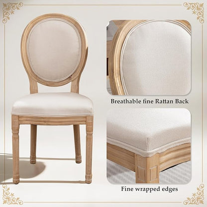 SoarFlash French Dining Chairs Set of 6, Vantage Dining Chair with Round Back, Farmhouse Country Dining Chair for Kitchen,Bedroom,Beige