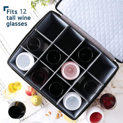Wine Glass Storage Box with Dividers, 2 Pack Stackable Stemware Storage Cases - Image 4