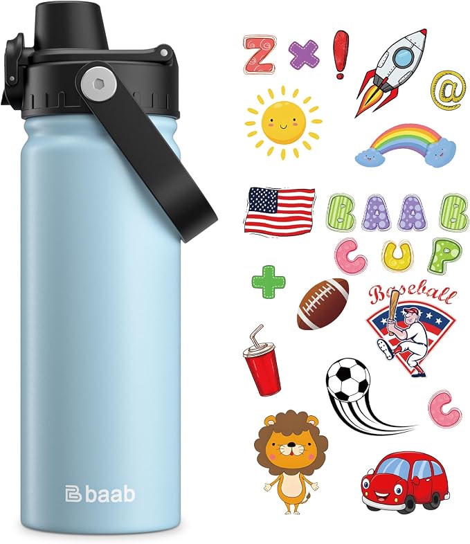 baab 18oz Kids Insulated Water Bottle 18/8 Stainless Steel Kids Cup 1 Pack | by baabKidWatterBottle