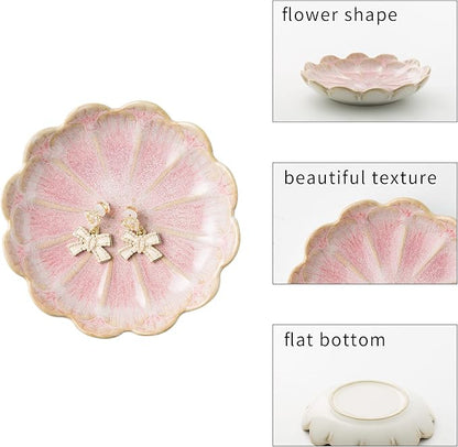 Jewelry Dish Tray, Ring Dish, Ceramic Trinket Tray, Key Bowl, Decorative Plate, for Friends Sisters Daughter Mother (pink)