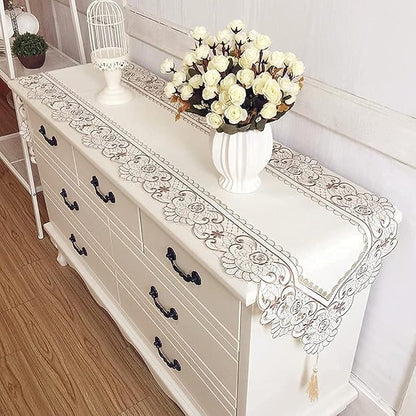 Embroidered Lace Table Runner, Arzoe Elegant Vintage Mantel Scarf, Dresser - Image 4