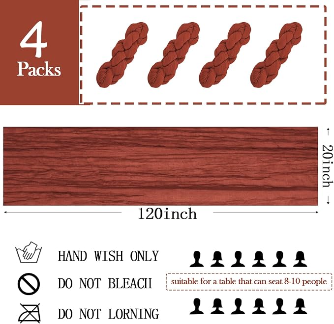 4 Pack Terracotta Cheesecloth Table Runner 20 x 120 inch Gauze Table Runners 10 - Image 2