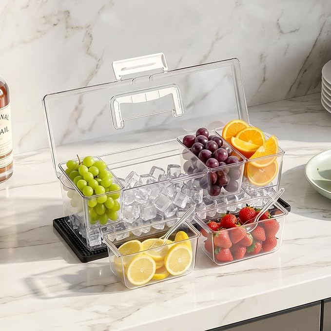 VEVOR Chilled Condiment Server Caddy, 5 Compartment Ice Cooled Serving Container - Image 8