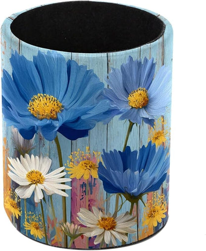 Rural Wooden Flowers Leather Pen Holder by Unknown