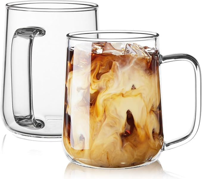 Glass Coffee Mugs, 16 oz Glass Coffee Cups Set of 2, Hot/Cold Beverages by Unknown