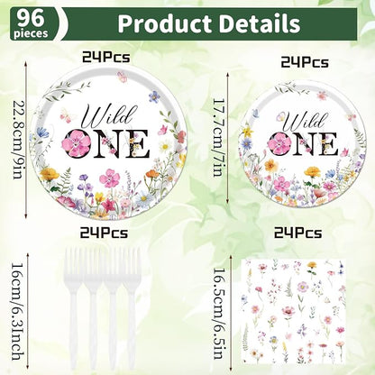Rakuto Wildflower 1st Birthday Decorations Supplies, Disposable Floral Paety - Image 2