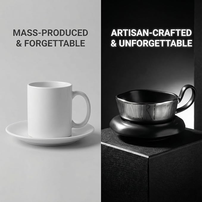 Volcanic Ash Titanium Finish Coffee Mug and Saucer Set | Modern Sculptural - Image 4