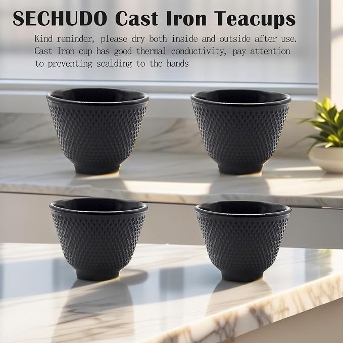 Japanese Cast Iron Tea Cups, Small and Heavy Teacups - Image 7