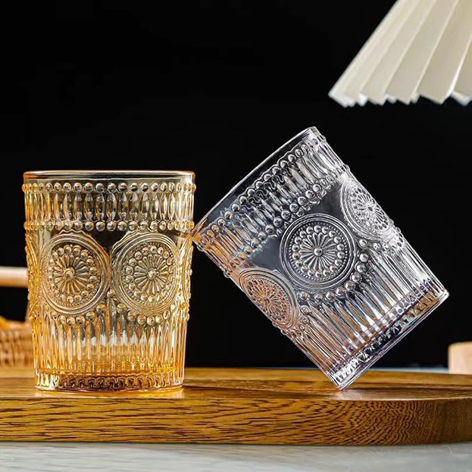 Amzcku Amber Drinking Glasses Set of 4, Vintage Glassware 10 oz- - Image 5