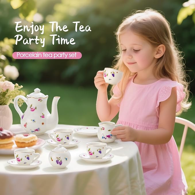 TUZT Tea Party Set for Little Girls Ages 3-8, Princess Tea Time Toy Includes - Image 2