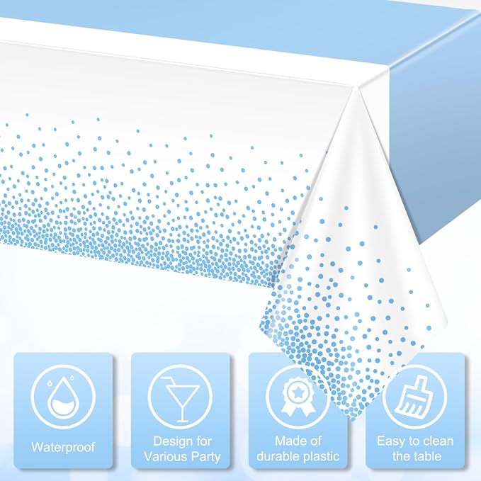 12Pcs White Light Blue Tablecloth Party Decorations, Plastic White Table Cloth - Image 4