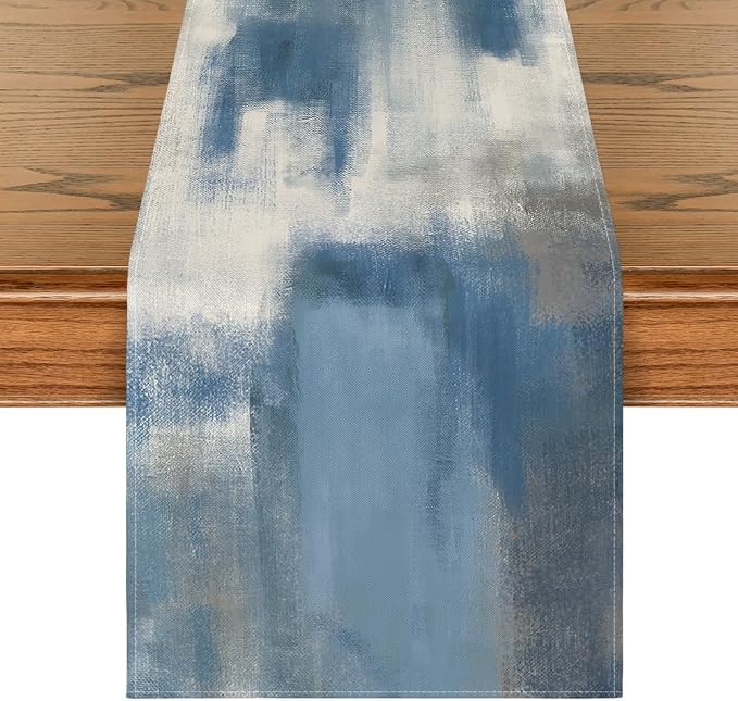 Artoid Mode Light Blue Abstract Modern Art Table Runner, Seasonal Summer - Image 2