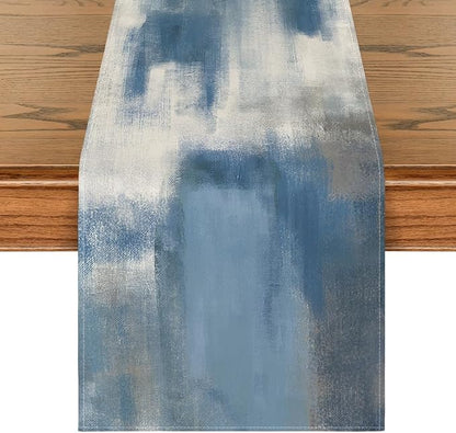 Artoid Mode Light Blue Abstract Modern Art Table Runner, Seasonal Summer - Image 2