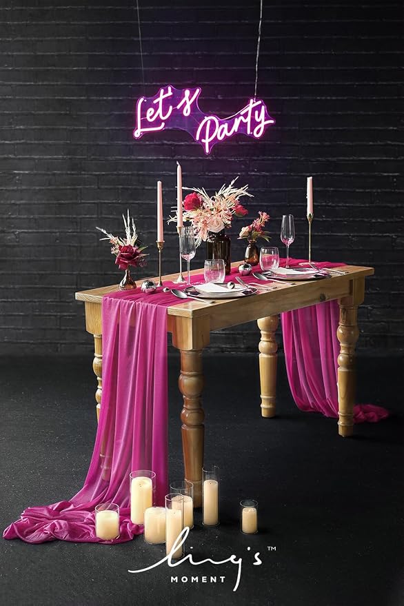 Ling's Moment 14Ft Magenta Table Runner, Wedding Long Chiffon Table Runners | - Image 3
