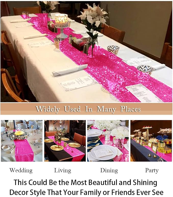 ShinyBeauty Sequin Table Runner Hot Pink 12x72 Inch Sparkly Metallic Runners - Image 5