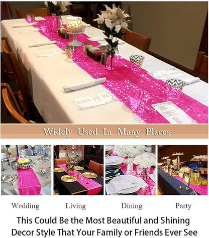 ShinyBeauty Sequin Table Runner Hot Pink 12x72 Inch Sparkly Metallic Runners - Image 5