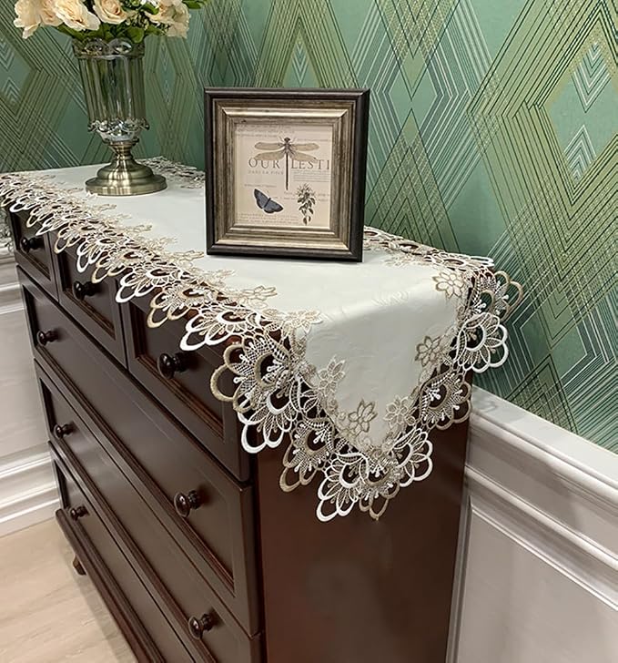 Sandweek Washable Lace Floral Embroidered Rectangle Table Runner Scarf Wedding - Image 4