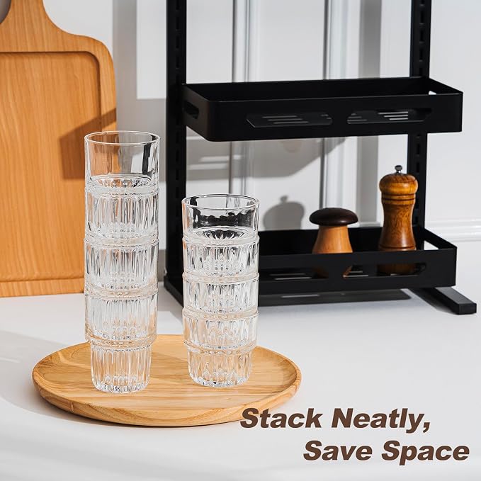 11oz Drinking Glasses Set of 4, Juice Glasses Stackable Tall Glass Mugs - Image 5