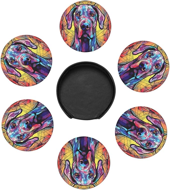 Great Dane Stained Dog Breed Glass Art Leather Drinks Coasters - Image 2