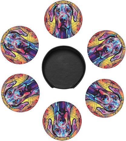 Great Dane Stained Dog Breed Glass Art Leather Drinks Coasters - Image 2