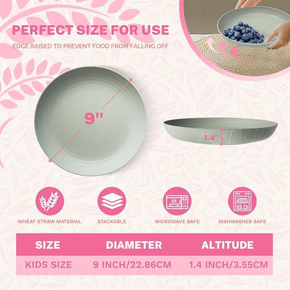 Homienly Wheat Straw Plates, Dinner Plates with Unique Texture Set of 8, Alternative to Plastic Plates, Plate Set for Kitchen, Camping, Unbreakable Microwave and Dishwasher Safe Plate- Light Grey
