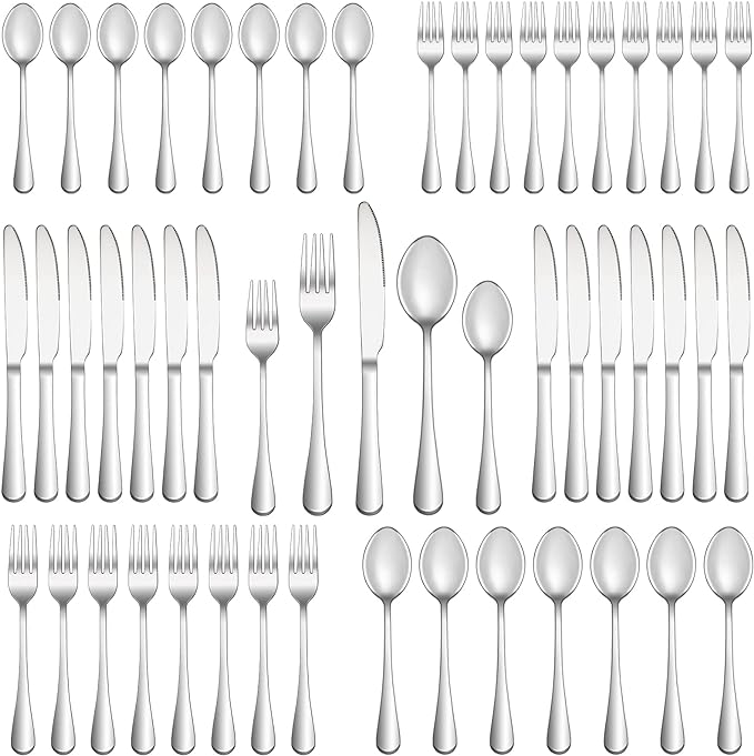 50 Piece Silverware Set Service for 10,Premium Stainless Steel Flatware Set,Mirror Polished Cutlery Utensil Set,Durable Home Kitchen Eating Tableware Set,Include Fork Knife Spoon Set,Dishwasher Safe