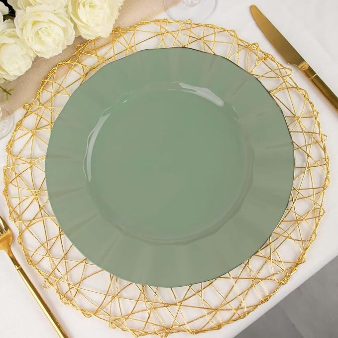 Efavormart 11" Dinner Plates – Set of 10 Plastic Dusty Sage Green Round - Image 8