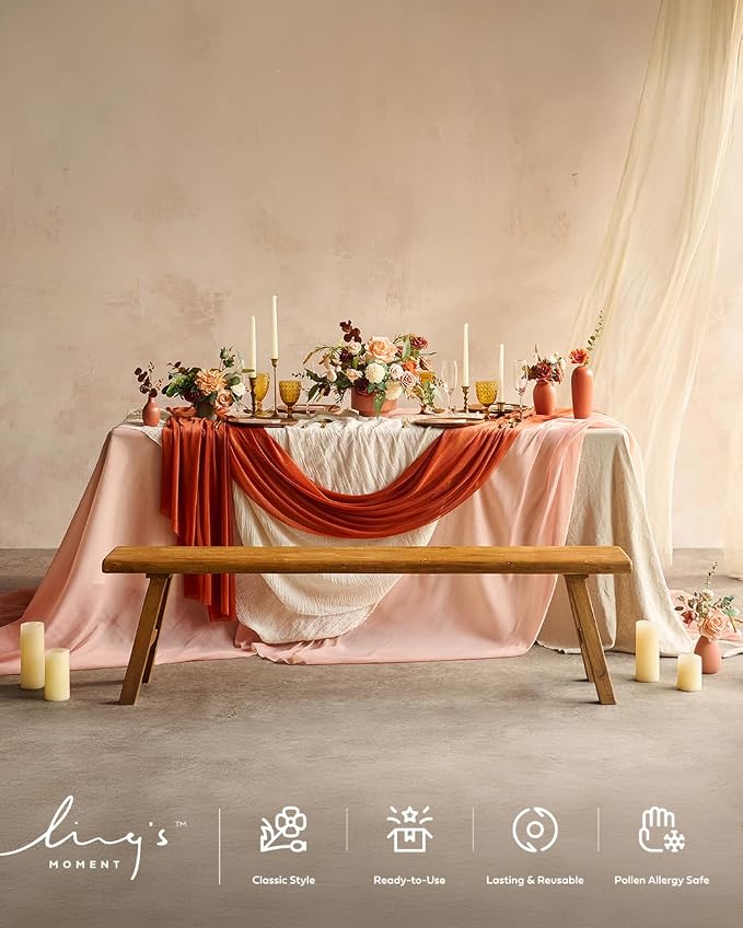 Ling's Moment 10Ft Burnt Orange Sheer Chiffon Table Runner | Terracotta - Image 4